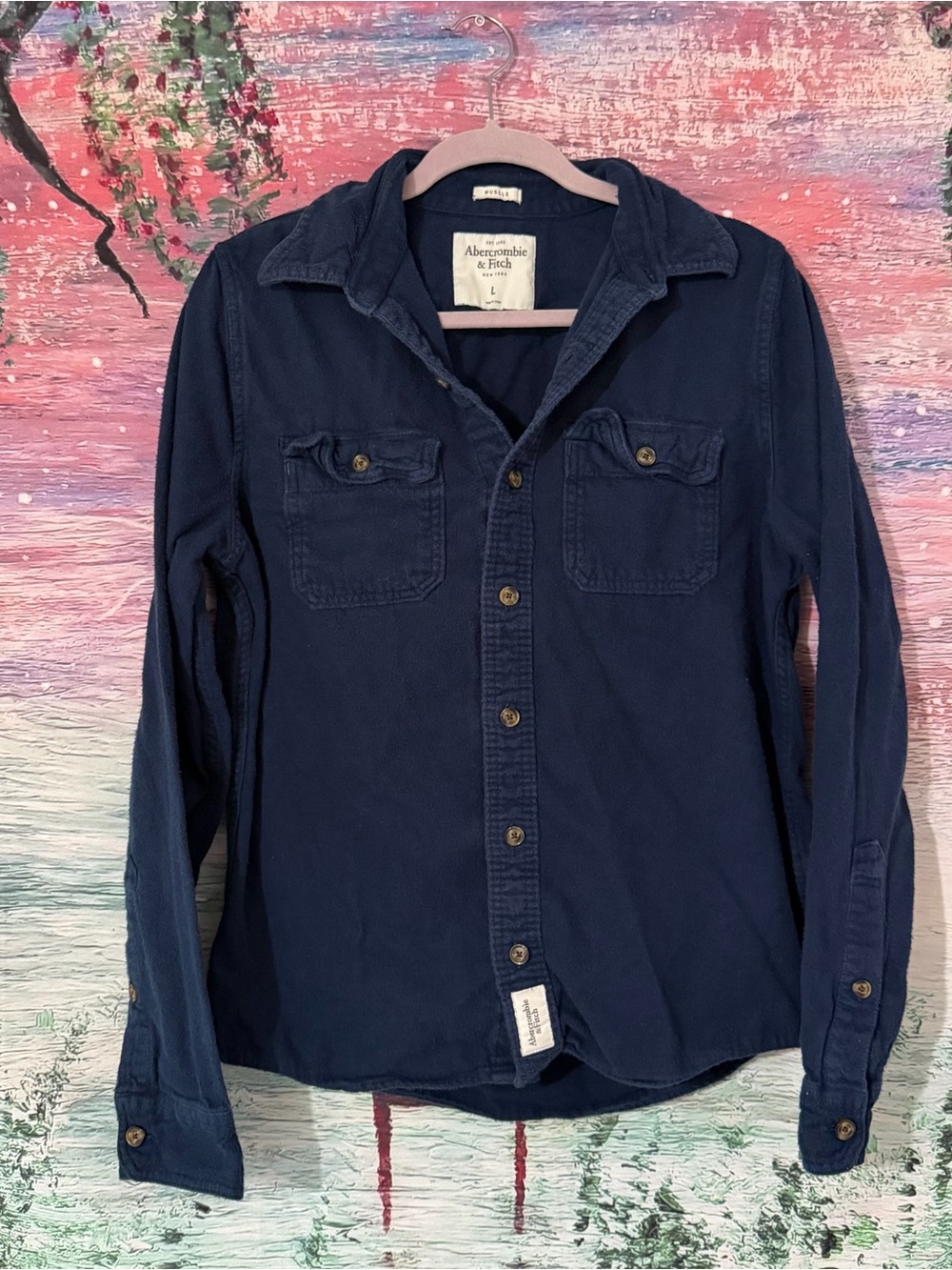 Abercrombie & Fitch Men's Navy Button-Up Shirt